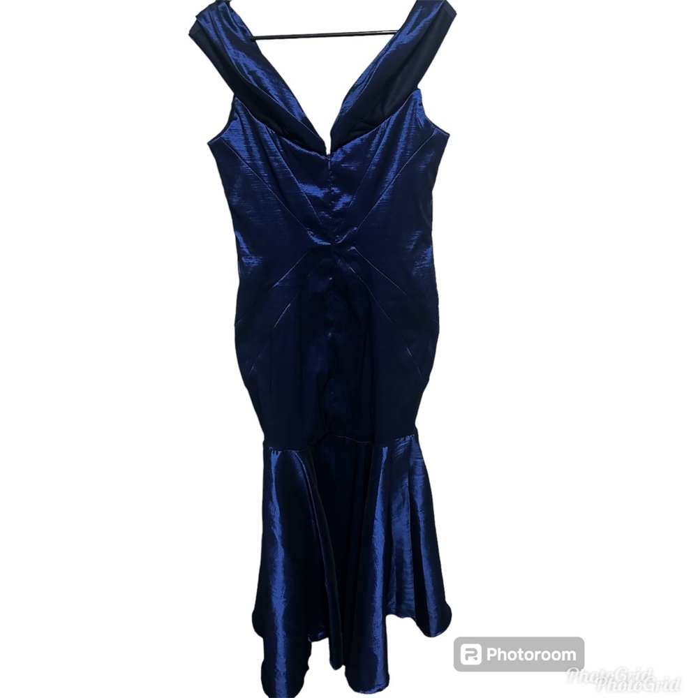 Camille La Vie Royal Blue off shoulder mermaid body hugging long dress 16